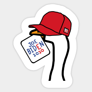 Small Portrait of a Goose with Stolen Red Hat and Joe Biden Sign Sticker